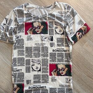 Graphic Print T-Shirt with Red and Black Accents